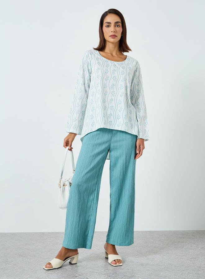 Take Two Women Printed Long Sleeve Top and Textured Pants Co-Ords - Image 1